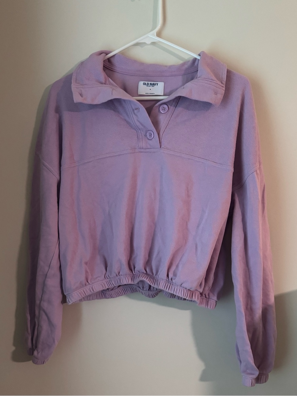 Old Navy Lavender Cropped Button-Neck Sweatshirt